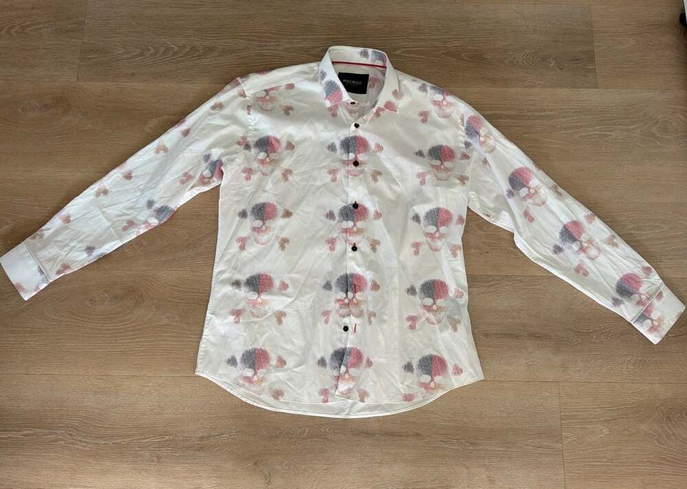 Maceoo Men's Skull Bone Long Sleeve Button Shirt Size 5/XL
